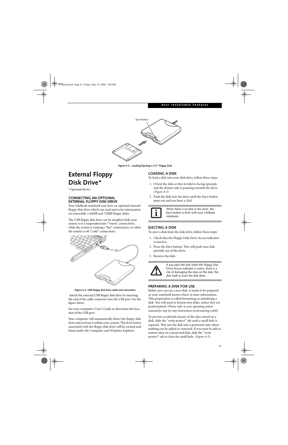 External floppy disk drive | Fujitsu Siemens Computers LifeBook B6210 User Manual | Page 49 / 128