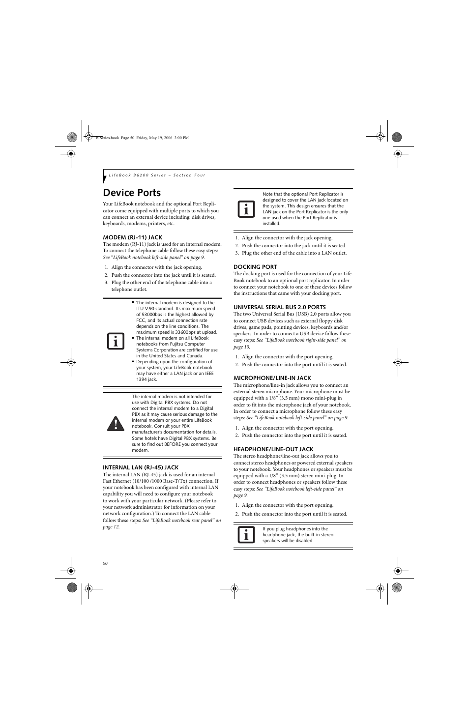 Device ports | Fujitsu Siemens Computers LifeBook B6210 User Manual | Page 58 / 128