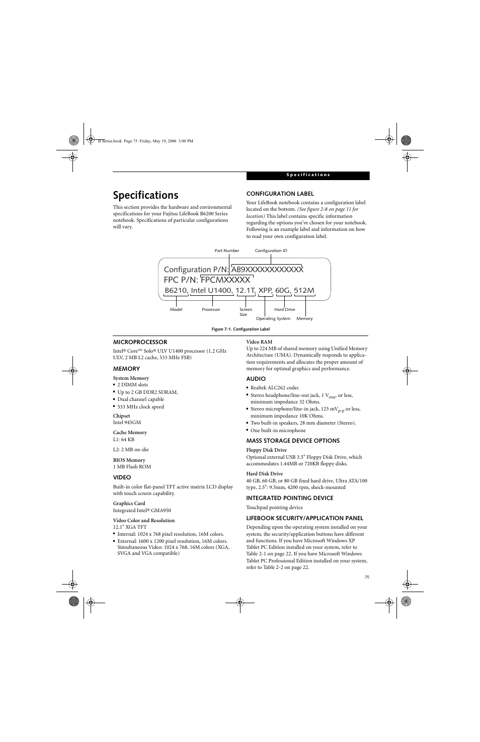 Specifications | Fujitsu Siemens Computers LifeBook B6210 User Manual | Page 83 / 128