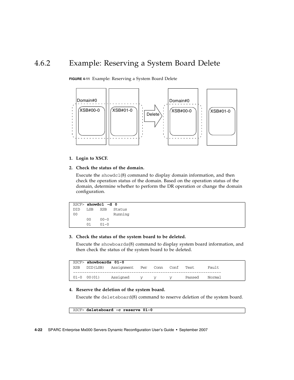 2 example: reserving a system board delete, Example: reserving a system board delete | Fujitsu Siemens Computers SPARC Enterprise M8000 User Manual | Page 112 / 162