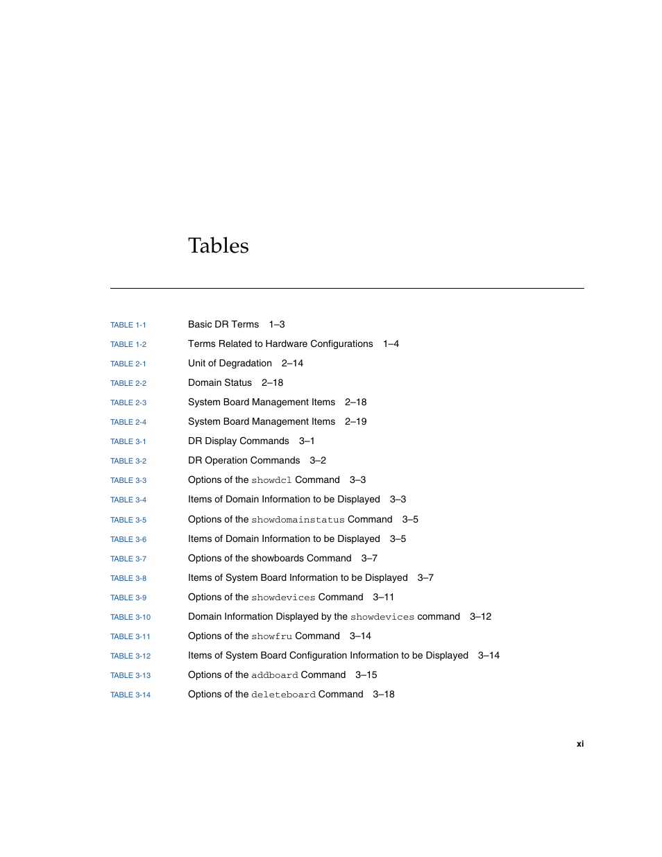 Tables | Fujitsu Siemens Computers SPARC Enterprise M8000 User Manual | Page 13 / 162