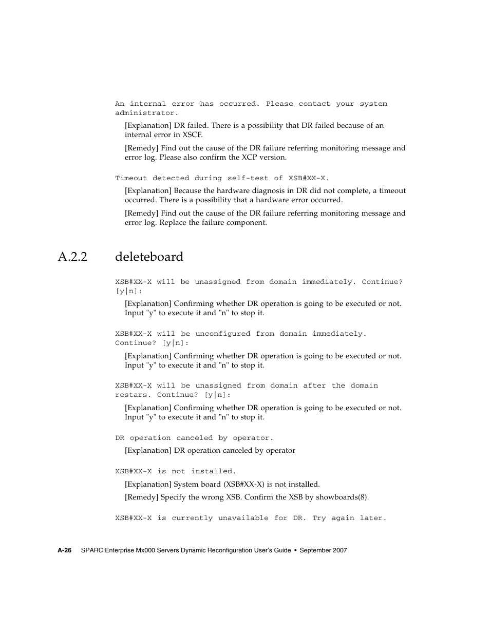 A.2.2 deleteboard, A.2.2, Deleteboard | A–26 | Fujitsu Siemens Computers SPARC Enterprise M8000 User Manual | Page 142 / 162