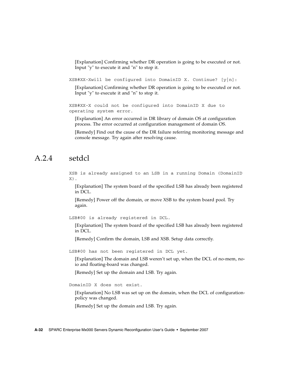 A.2.4 setdcl, A.2.4, Setdcl | A–32 | Fujitsu Siemens Computers SPARC Enterprise M8000 User Manual | Page 148 / 162