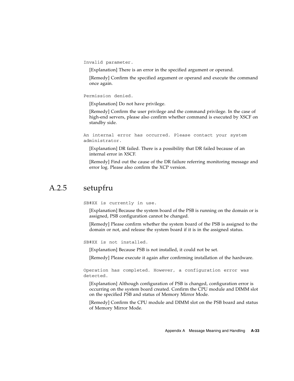 A.2.5 setupfru, A.2.5, Setupfru | A–33 | Fujitsu Siemens Computers SPARC Enterprise M8000 User Manual | Page 149 / 162