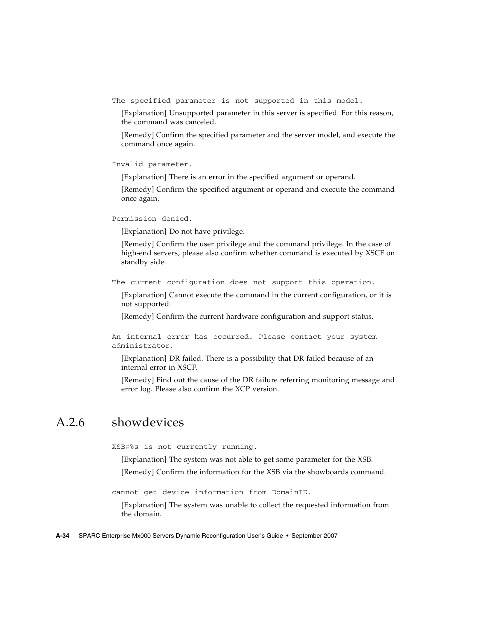 A.2.6 showdevices, A.2.6, Showdevices | A–34 | Fujitsu Siemens Computers SPARC Enterprise M8000 User Manual | Page 150 / 162