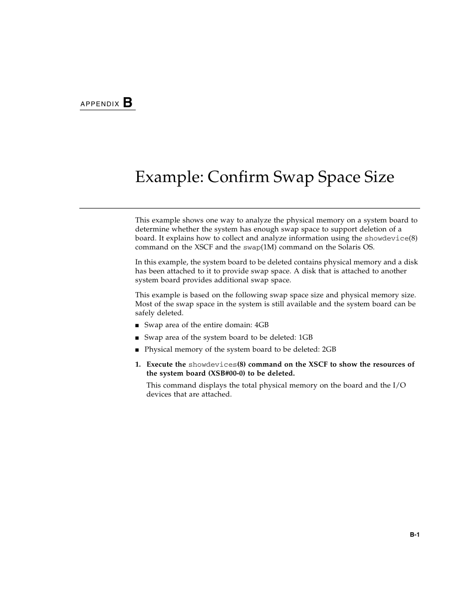 Example: confirm swap space size, B. example: confirm swap space size, Appendix b | Fujitsu Siemens Computers SPARC Enterprise M8000 User Manual | Page 153 / 162