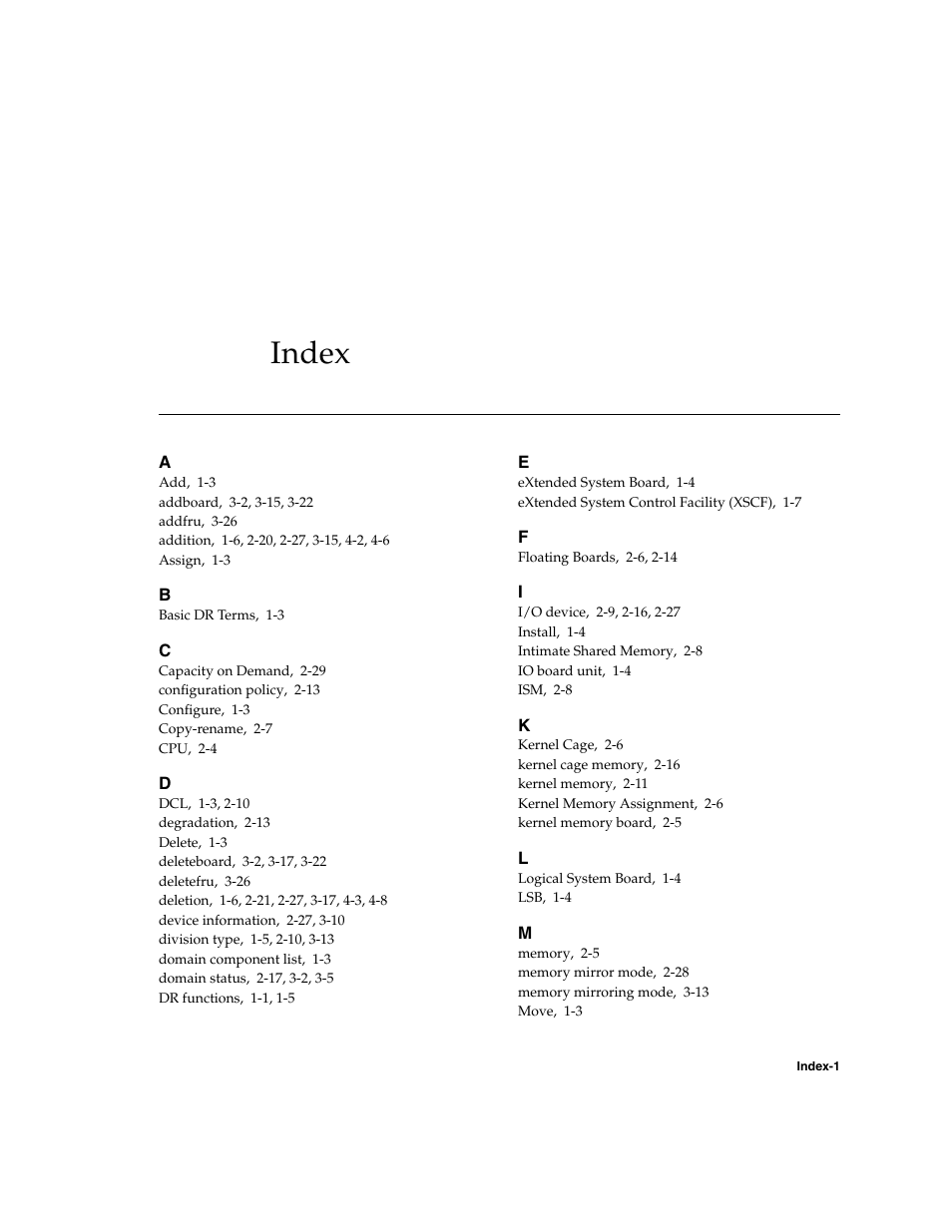 Index, Index–1 | Fujitsu Siemens Computers SPARC Enterprise M8000 User Manual | Page 159 / 162