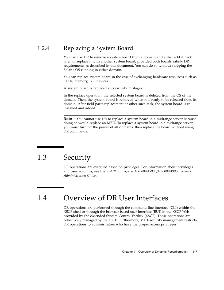 4 replacing a system board, 3 security, 4 overview of dr user interfaces | Replacing a system board, Security, Overview of dr user interfaces | Fujitsu Siemens Computers SPARC Enterprise M8000 User Manual | Page 31 / 162