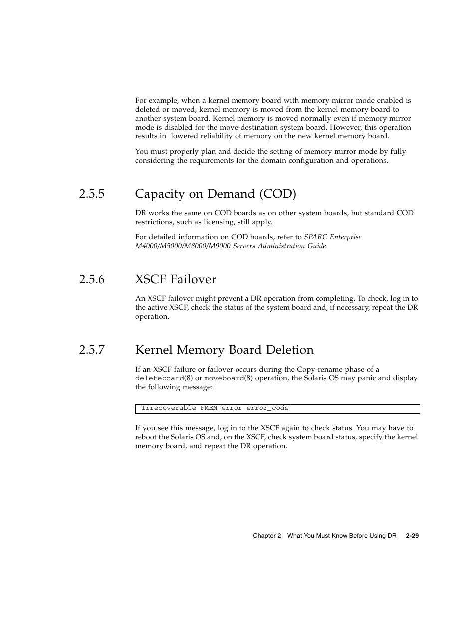 5 capacity on demand (cod), 6 xscf failover, 7 kernel memory board deletion | Capacity on demand (cod), Xscf failover, Kernel memory board deletion | Fujitsu Siemens Computers SPARC Enterprise M8000 User Manual | Page 61 / 162