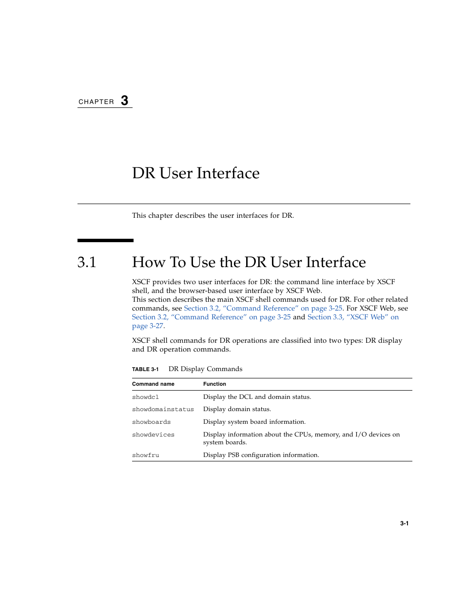 Dr user interface, 1 how to use the dr user interface, How to use the dr user interface | Table 3-1, Chapter 3 | Fujitsu Siemens Computers SPARC Enterprise M8000 User Manual | Page 63 / 162