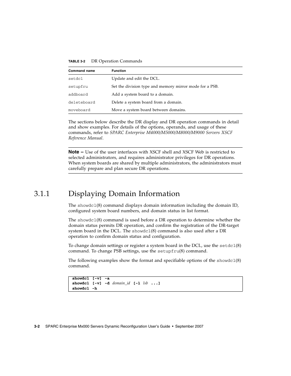 1 displaying domain information, Displaying domain information, Table 3-2 | Fujitsu Siemens Computers SPARC Enterprise M8000 User Manual | Page 64 / 162