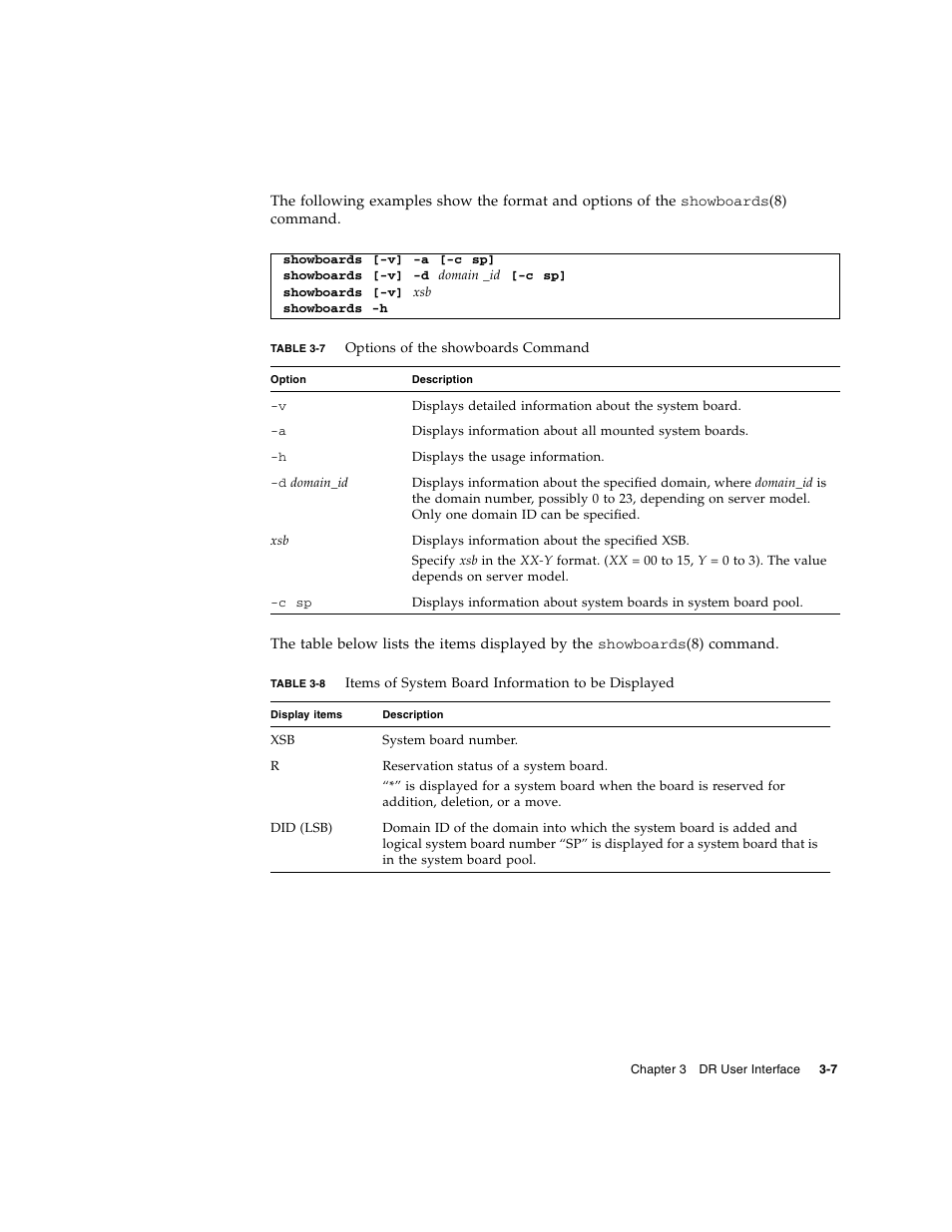 Table 3-7, Table 3-8 | Fujitsu Siemens Computers SPARC Enterprise M8000 User Manual | Page 69 / 162