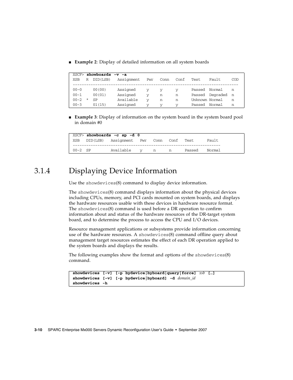 4 displaying device information, Displaying device information | Fujitsu Siemens Computers SPARC Enterprise M8000 User Manual | Page 72 / 162