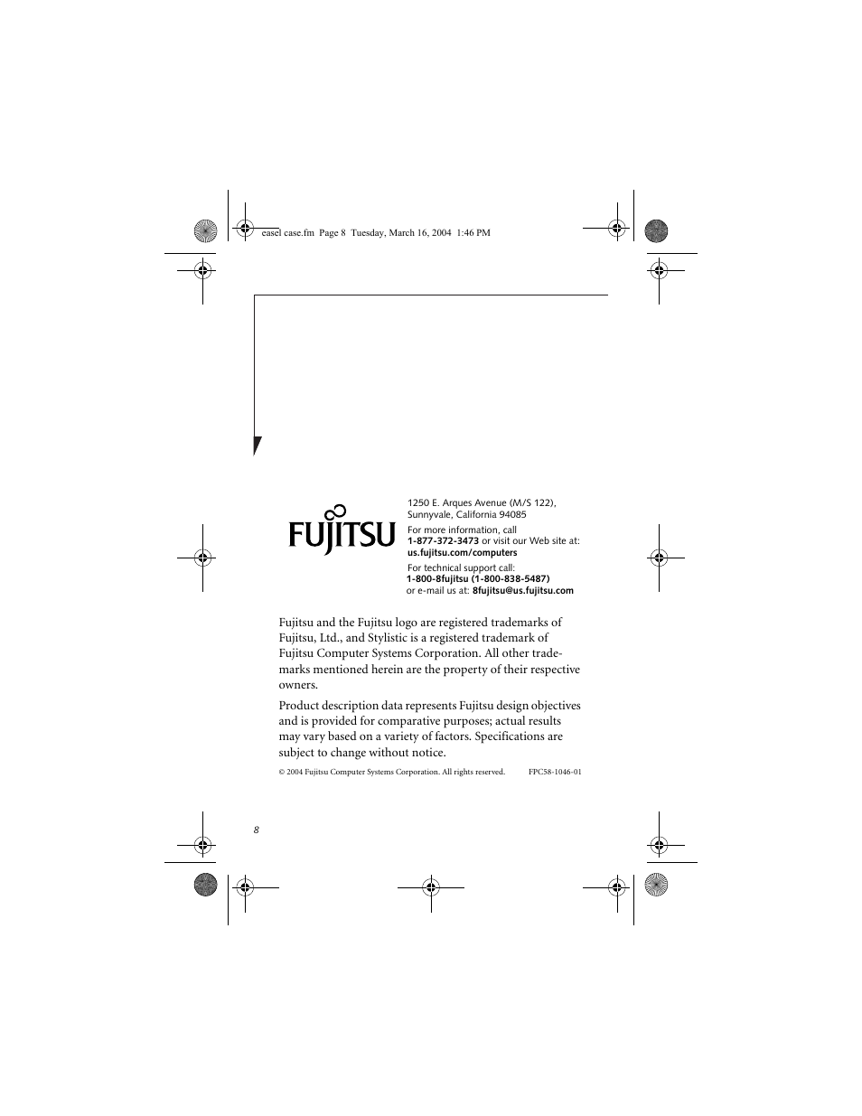 Fujitsu Siemens Computers Easel Case FPCC49 User Manual | Page 8 / 8