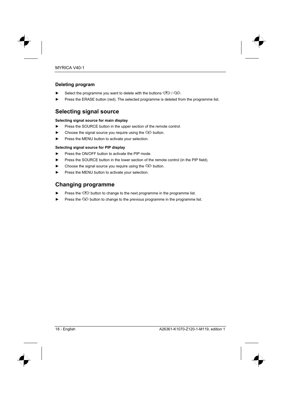 Deleting program, Selecting signal source, Changing programme | Fujitsu Siemens Computers V40-1 User Manual | Page 20 / 44