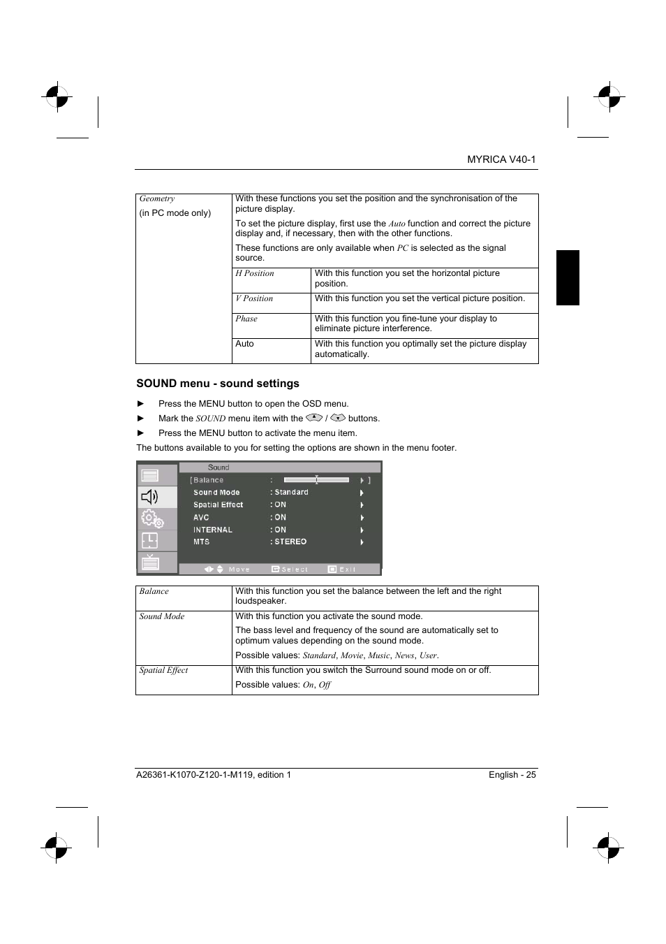 Sound menu - sound settings | Fujitsu Siemens Computers V40-1 User Manual | Page 27 / 44