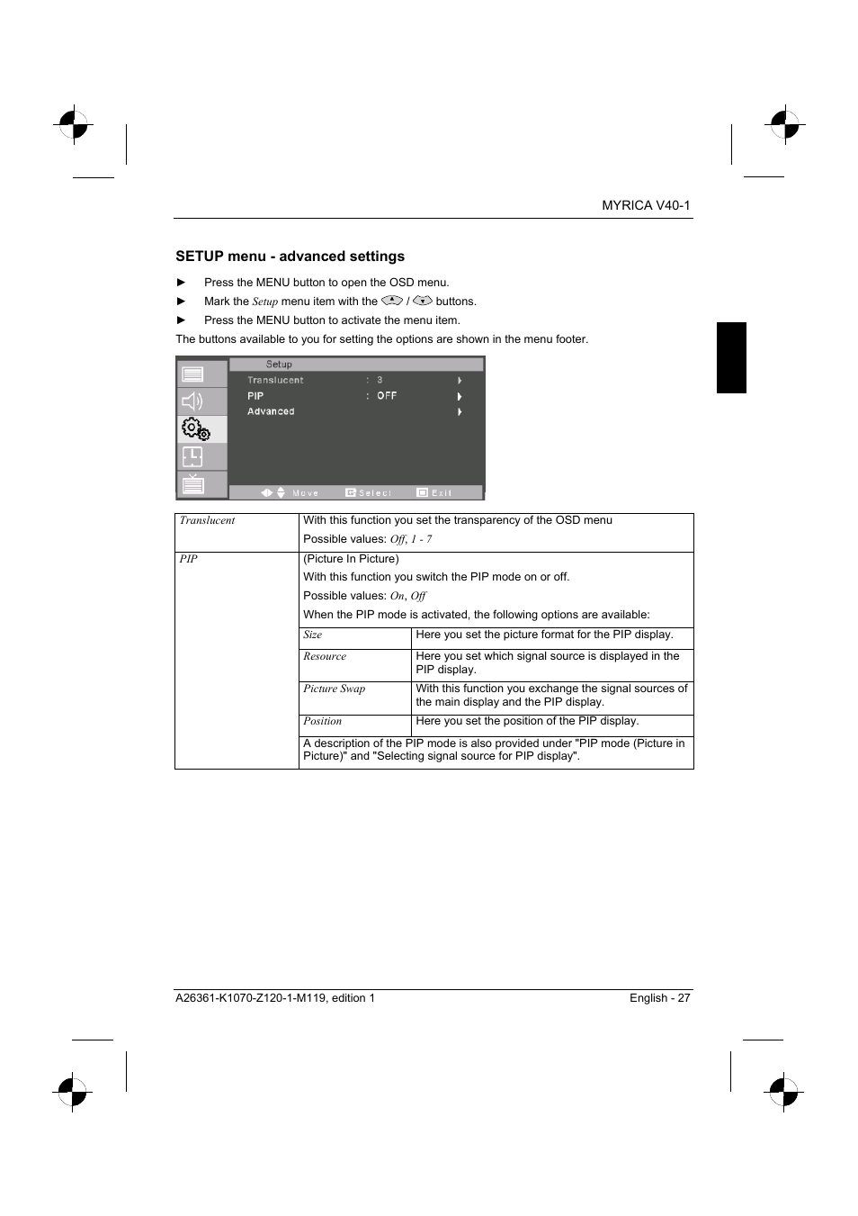 Setup menu - advanced settings | Fujitsu Siemens Computers V40-1 User Manual | Page 29 / 44