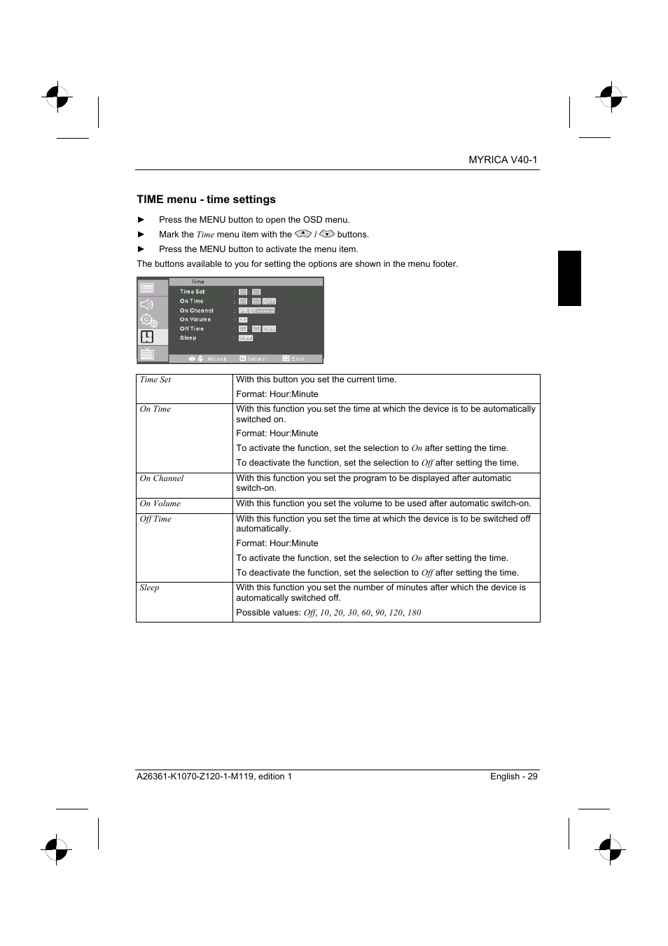 Time menu - time settings | Fujitsu Siemens Computers V40-1 User Manual | Page 31 / 44