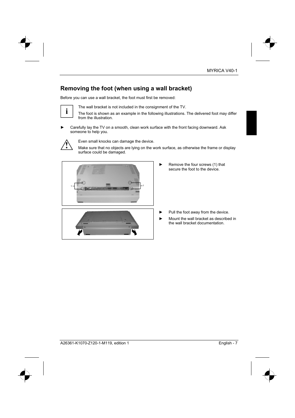 Removing the foot (when using a wall bracket) | Fujitsu Siemens Computers V40-1 User Manual | Page 9 / 44