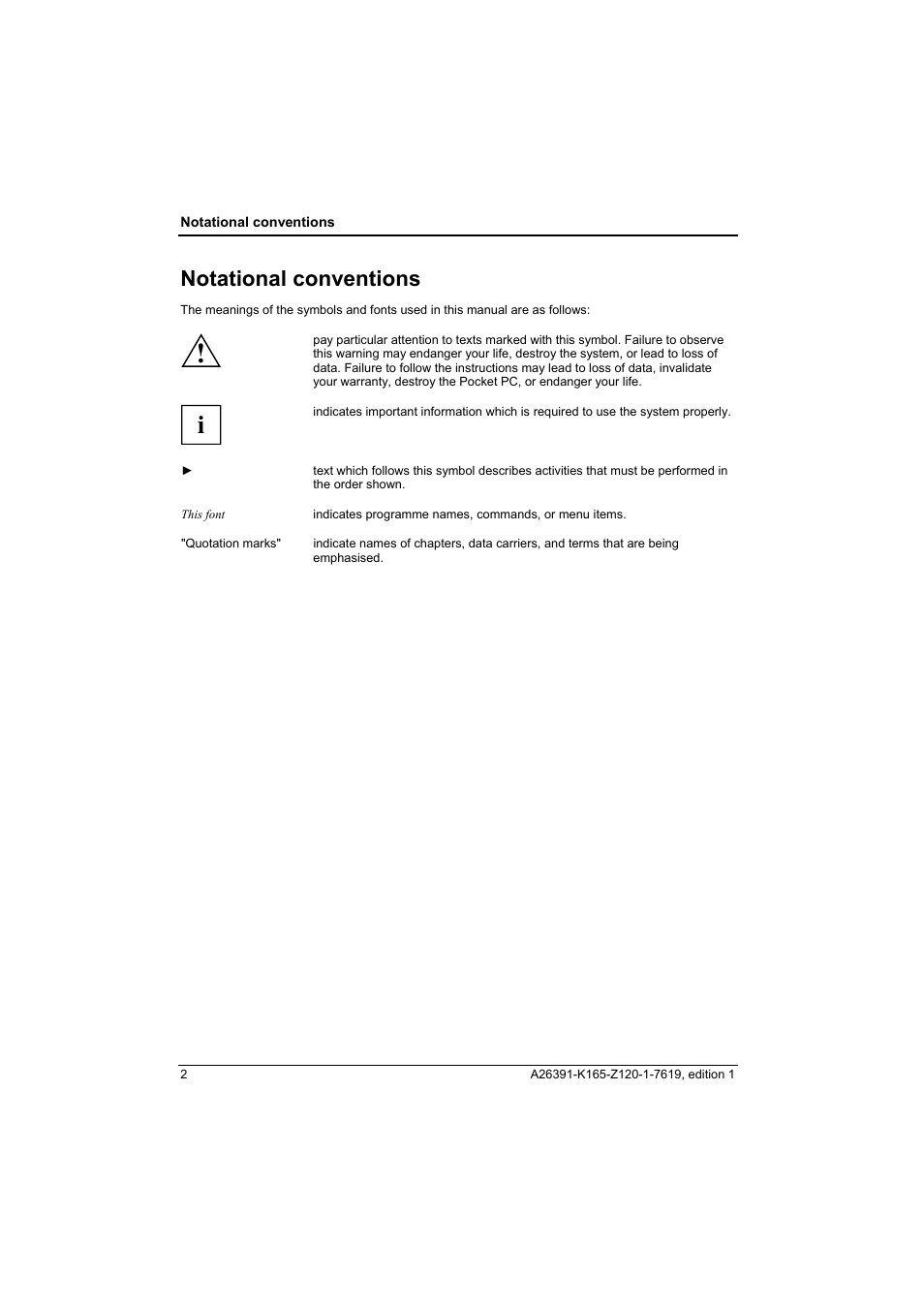 Notational conventions | Fujitsu Siemens Computers LOOX N User Manual | Page 10 / 56
