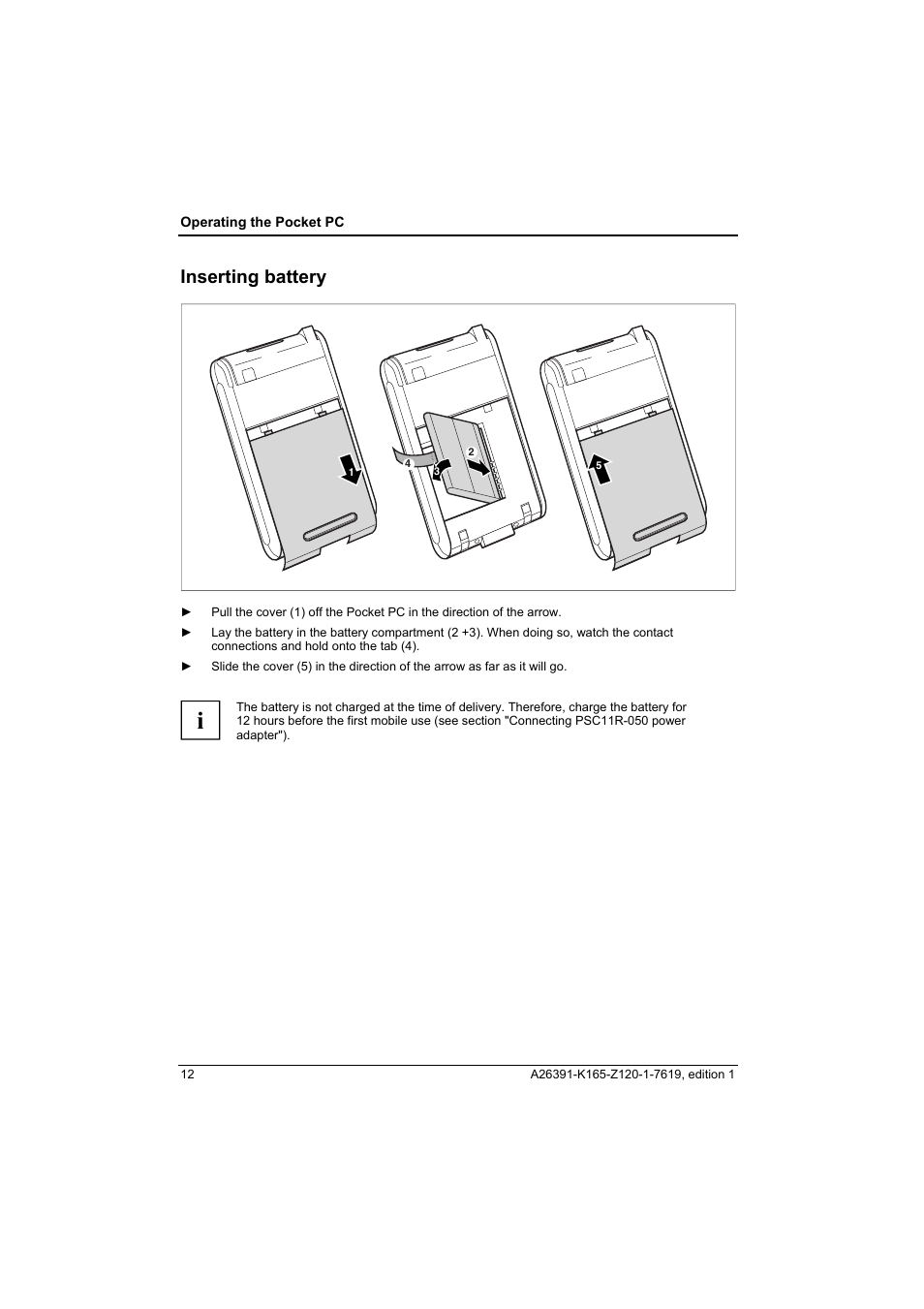 Inserting battery | Fujitsu Siemens Computers LOOX N User Manual | Page 20 / 56