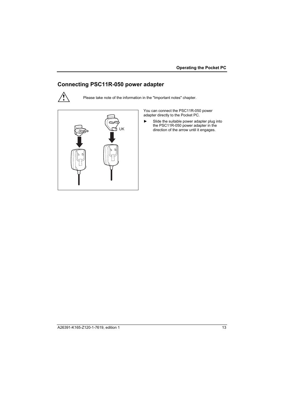 Connecting psc11r-050 power adapter | Fujitsu Siemens Computers LOOX N User Manual | Page 21 / 56