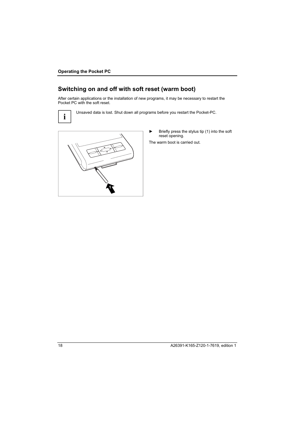 Switching on and off with soft reset (warm boot) | Fujitsu Siemens Computers LOOX N User Manual | Page 26 / 56