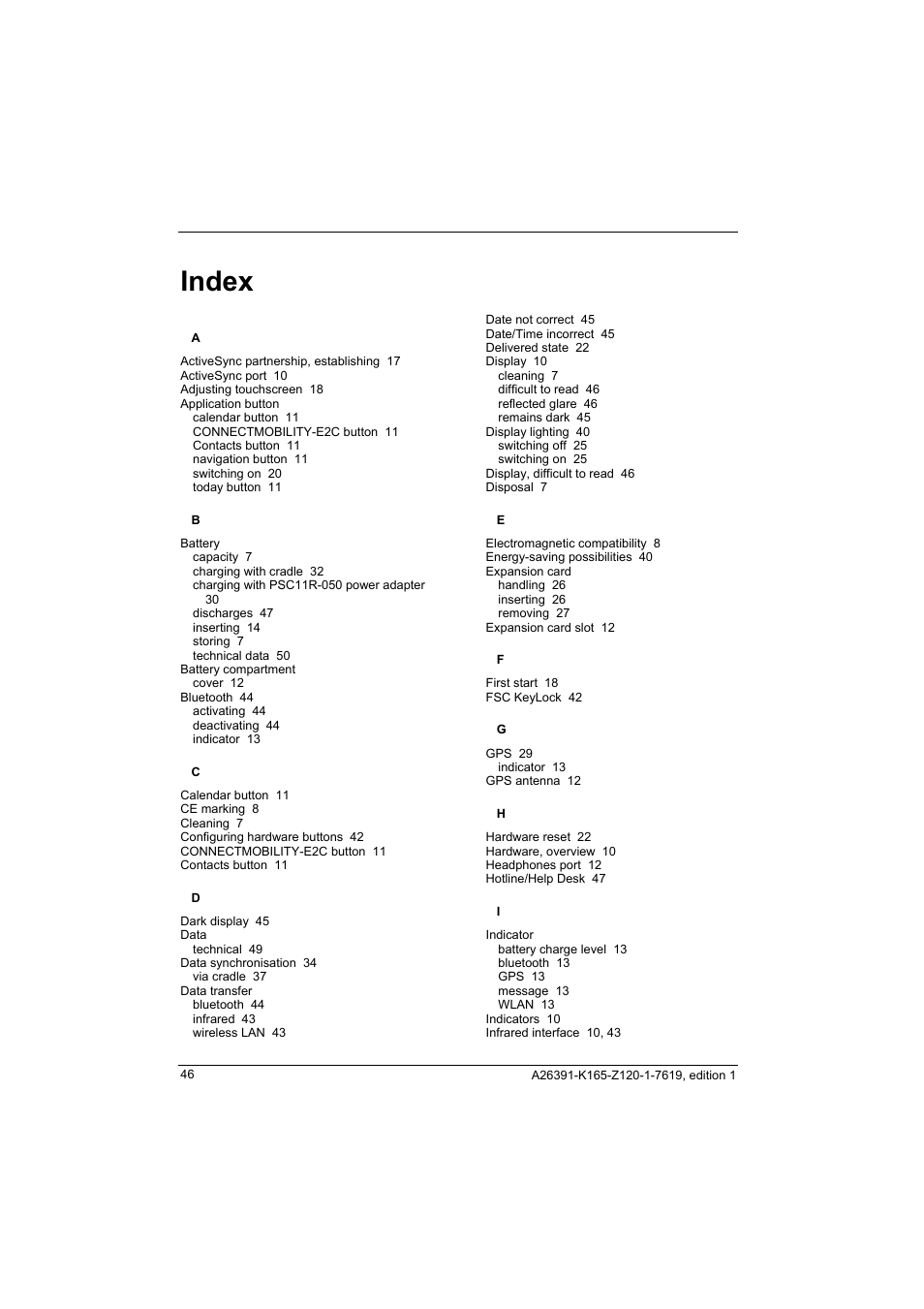 Index | Fujitsu Siemens Computers LOOX N User Manual | Page 54 / 56