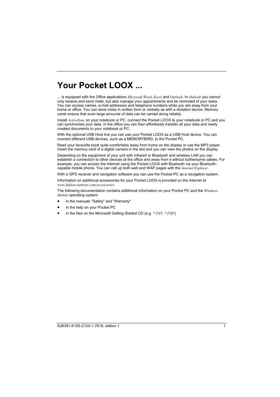 Your pocket loox | Fujitsu Siemens Computers LOOX N User Manual | Page 9 / 56
