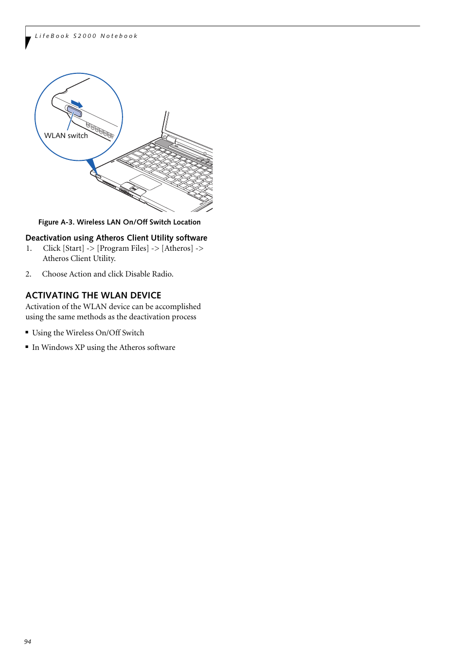 Activating the wlan device | Fujitsu Siemens Computers LifeBook S2210 User Manual | Page 105 / 132