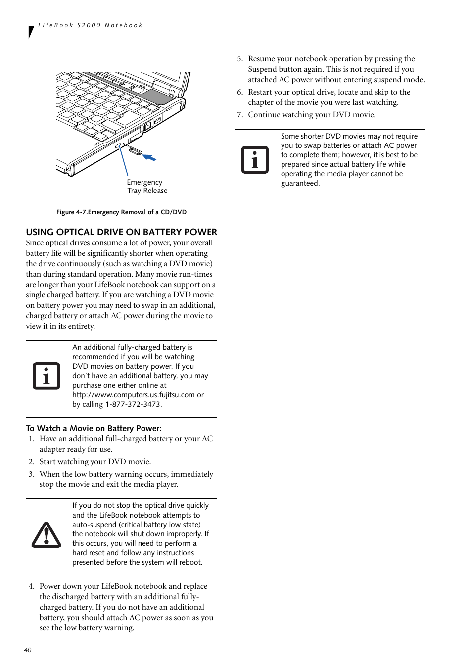 Using optical drive on battery power | Fujitsu Siemens Computers LifeBook S2210 User Manual | Page 51 / 132