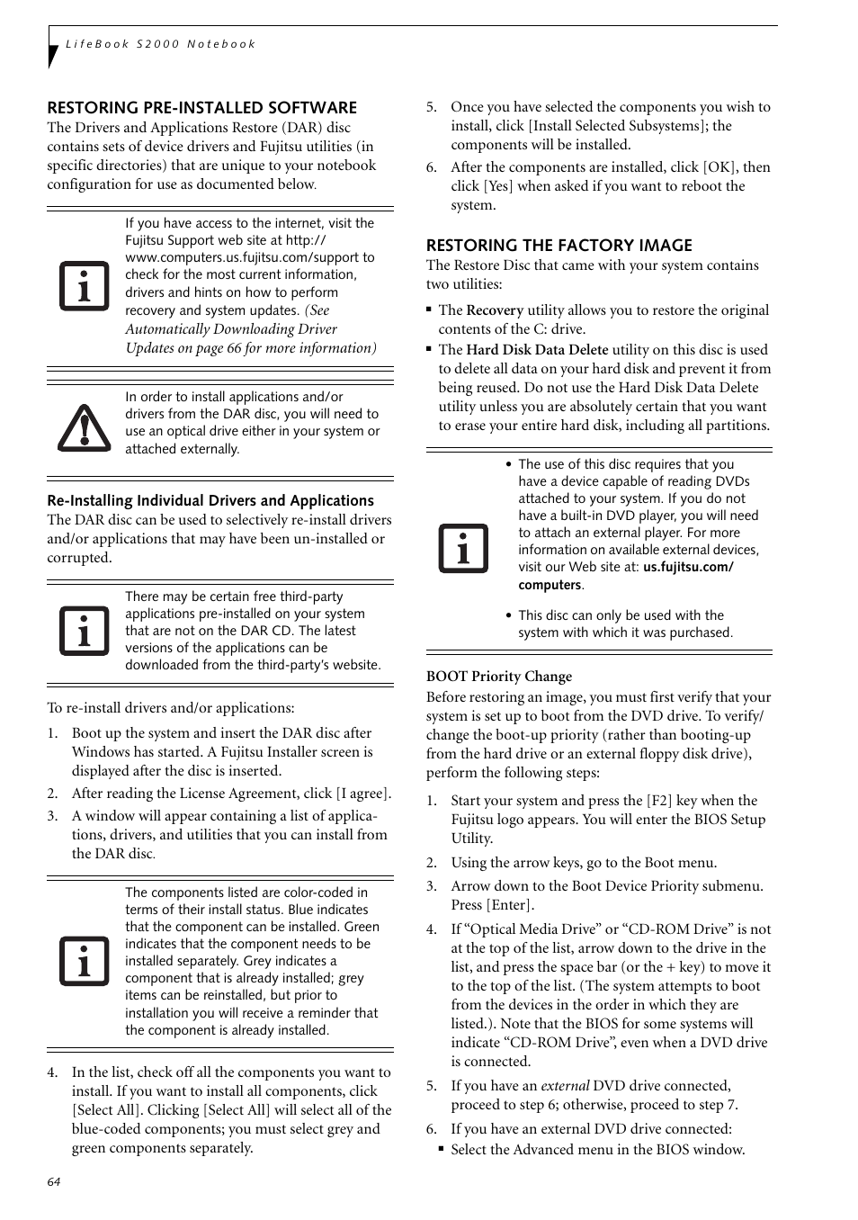 Restoring pre-installed software, Restoring the factory image | Fujitsu Siemens Computers LifeBook S2210 User Manual | Page 75 / 132