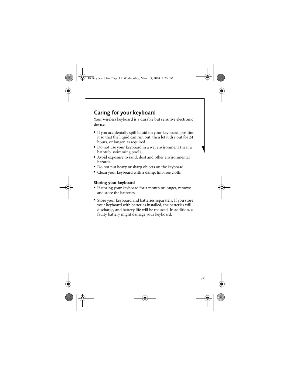 Caring for your keyboard | Fujitsu Siemens Computers FPCKB51A1P User Manual | Page 15 / 20