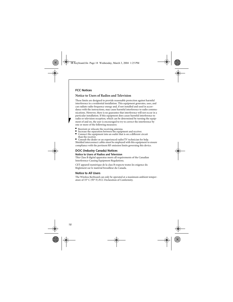 Notice to users of radios and television | Fujitsu Siemens Computers FPCKB51A1P User Manual | Page 18 / 20