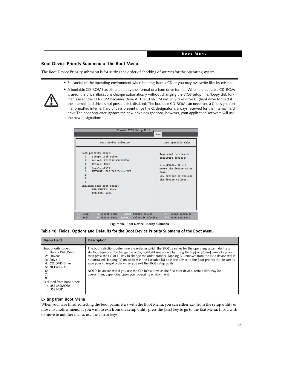 Boot device priority submenu of the boot menu | Fujitsu Siemens Computers LifeBook E Series E8110 User Manual | Page 27 / 29