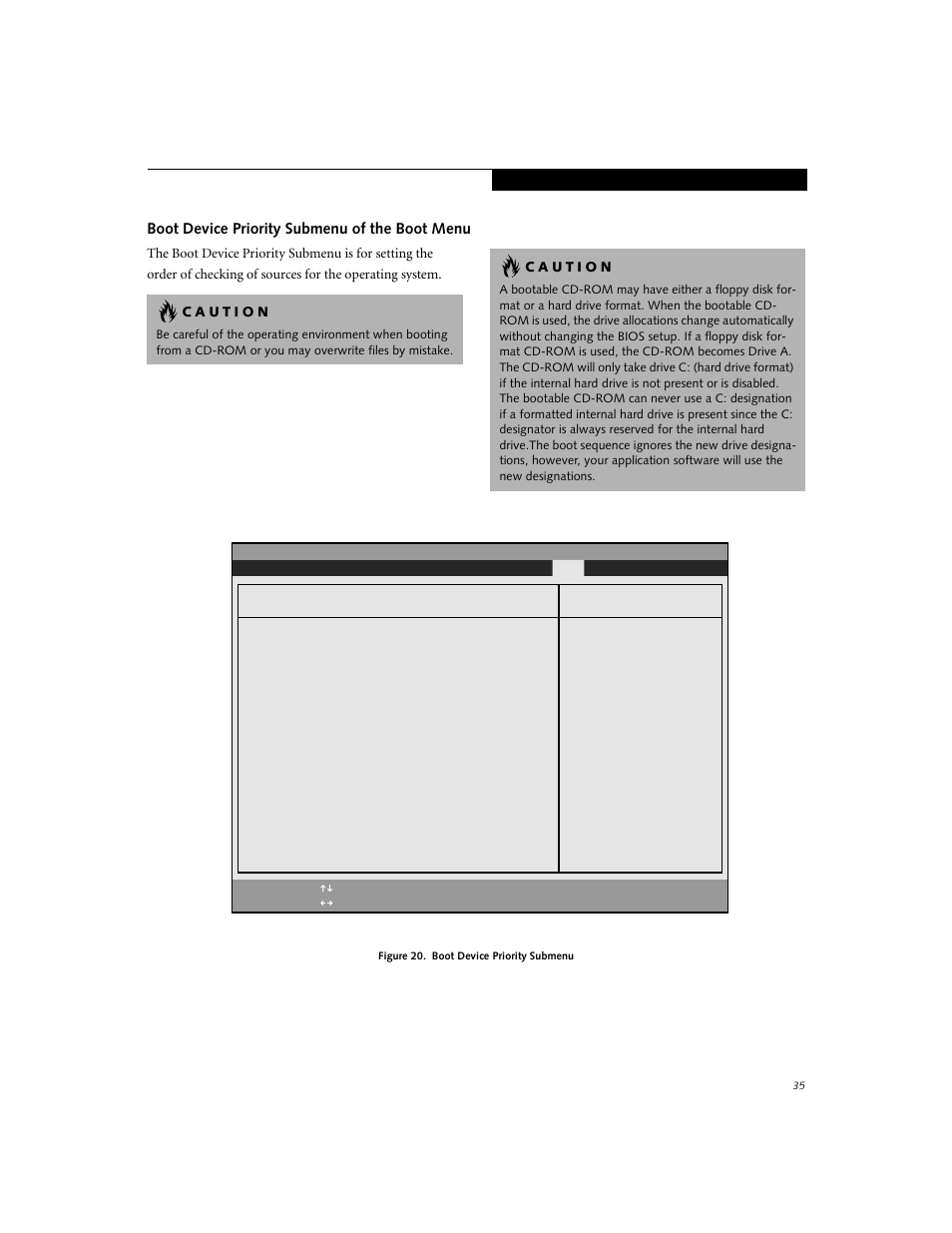 Boot device priority submenu of the boot menu | Fujitsu Siemens Computers E-6555 User Manual | Page 35 / 40