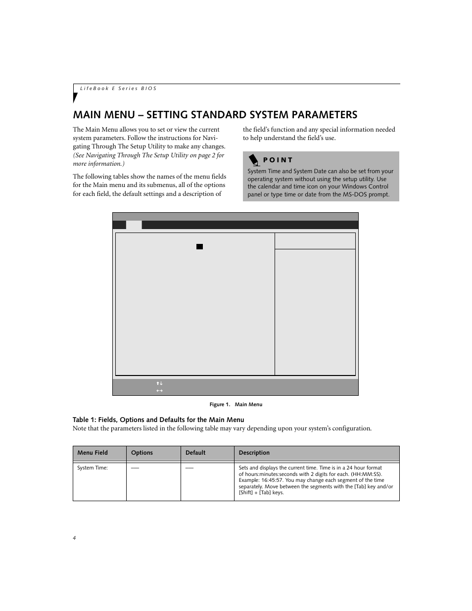 Main menu – setting standard system parameters | Fujitsu Siemens Computers E-6555 User Manual | Page 4 / 40