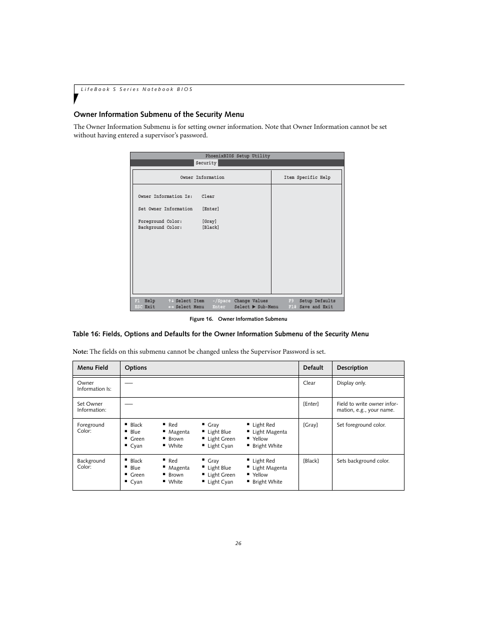 Owner information submenu of the security menu | Fujitsu Siemens Computers S7110 User Manual | Page 26 / 31