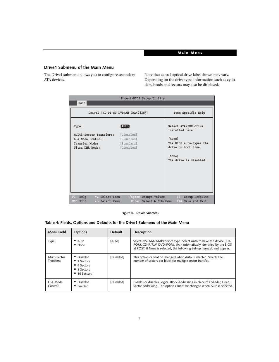 Drive1 submenu of the main menu | Fujitsu Siemens Computers S7110 User Manual | Page 7 / 31