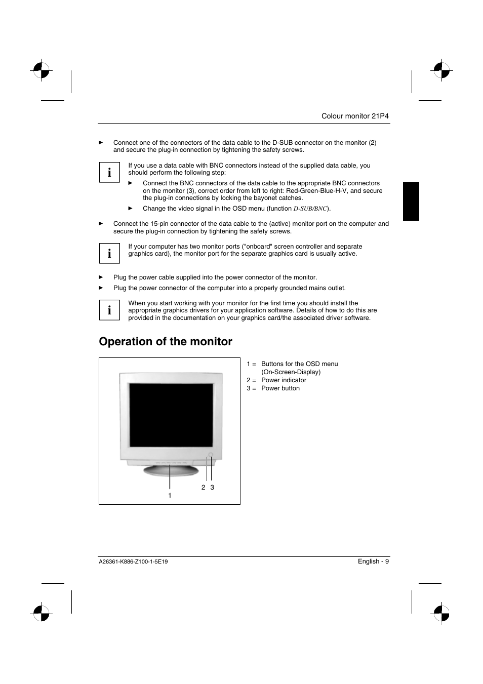 Operation of the monitor | Fujitsu Siemens Computers 21P4 User Manual | Page 11 / 25