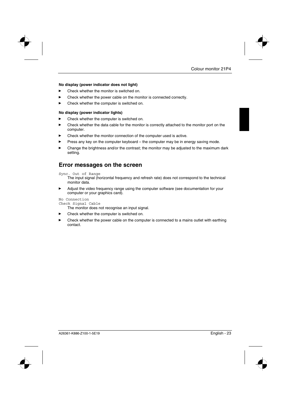 Error messages on the screen | Fujitsu Siemens Computers 21P4 User Manual | Page 25 / 25