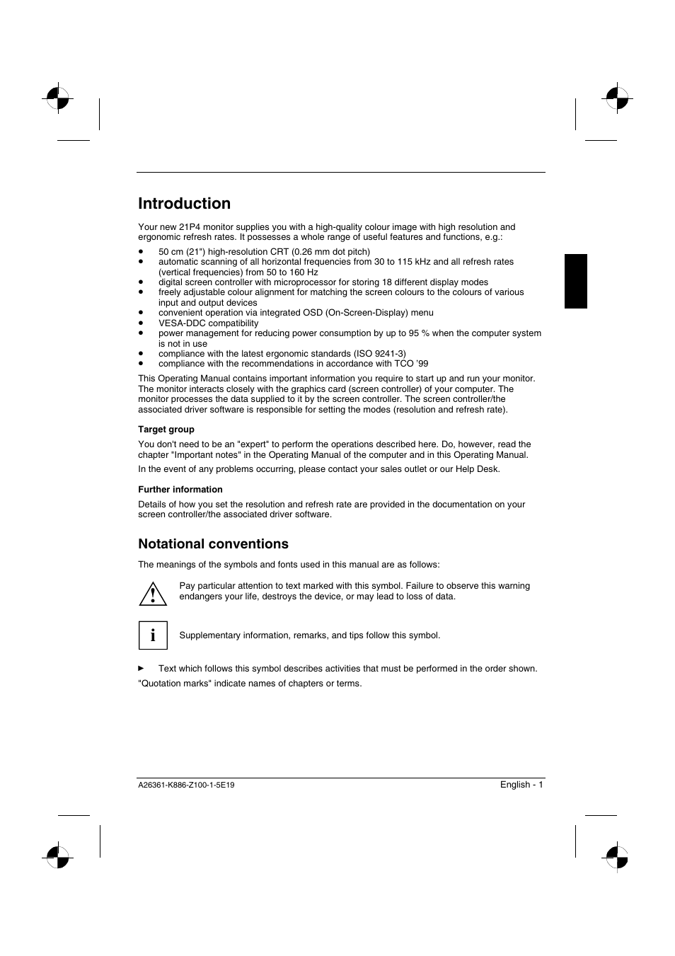 Introduction, Notational conventions | Fujitsu Siemens Computers 21P4 User Manual | Page 3 / 25