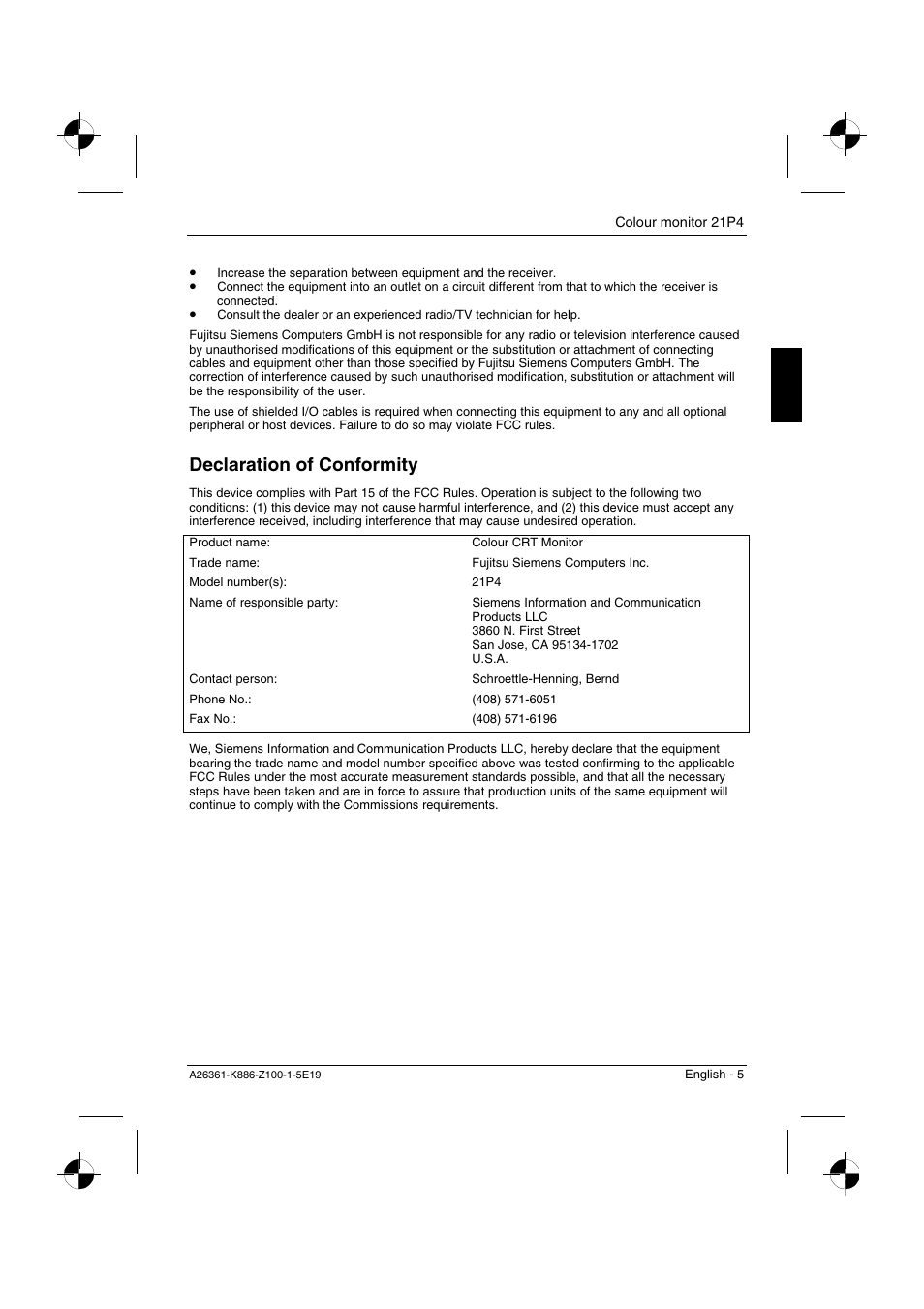Declaration of conformity | Fujitsu Siemens Computers 21P4 User Manual | Page 7 / 25