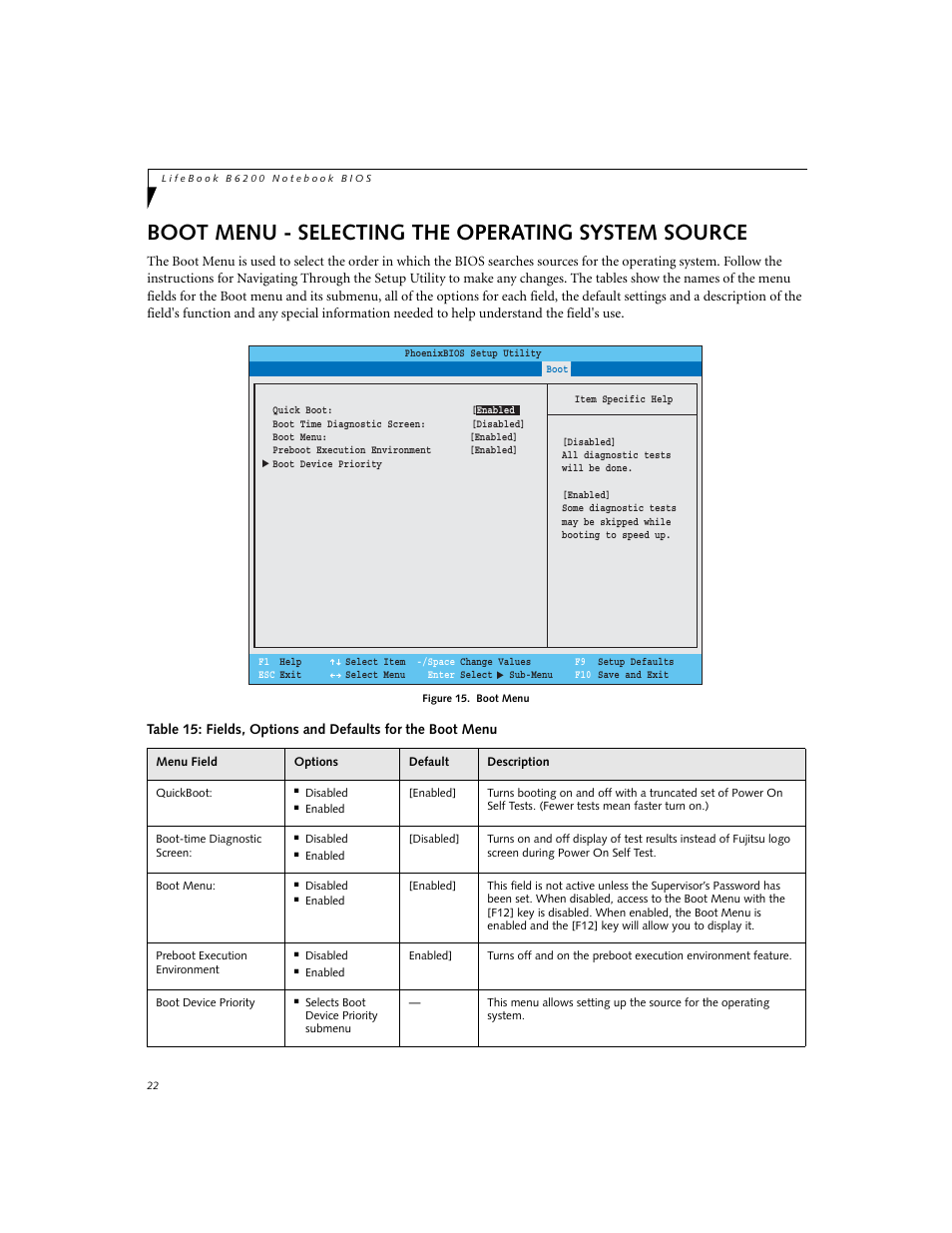 Boot menu - selecting the operating system source | Fujitsu Siemens Computers LifeBook B6230 User Manual | Page 22 / 25