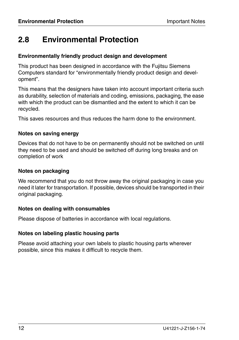 Environmental protection, 8 environmental protection | Fujitsu Siemens Computers S60 User Manual | Page 20 / 98