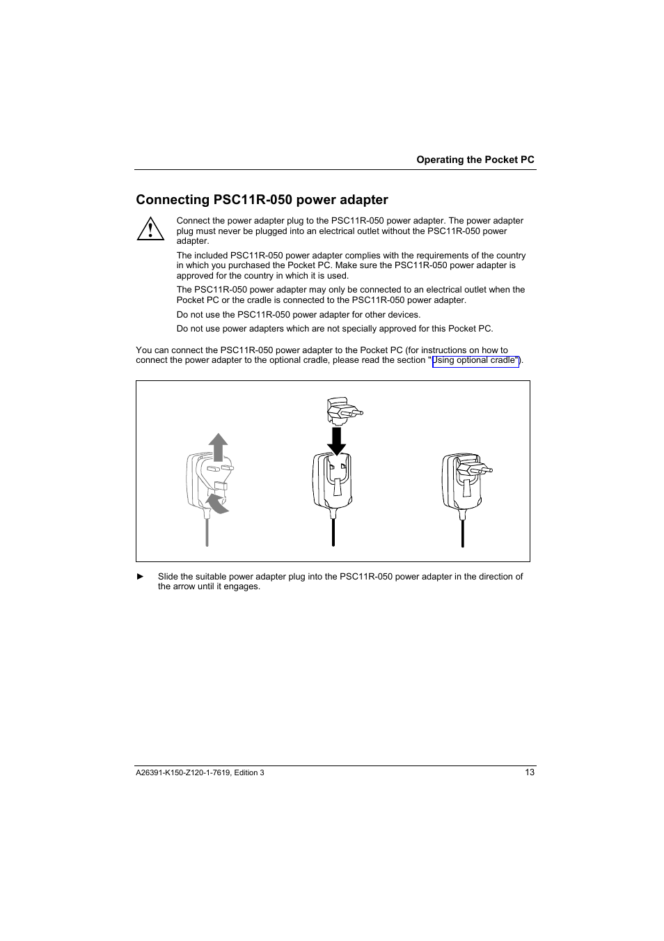 Connecting psc11r-050 power adapter | Fujitsu Siemens Computers LOOX 400 User Manual | Page 21 / 66