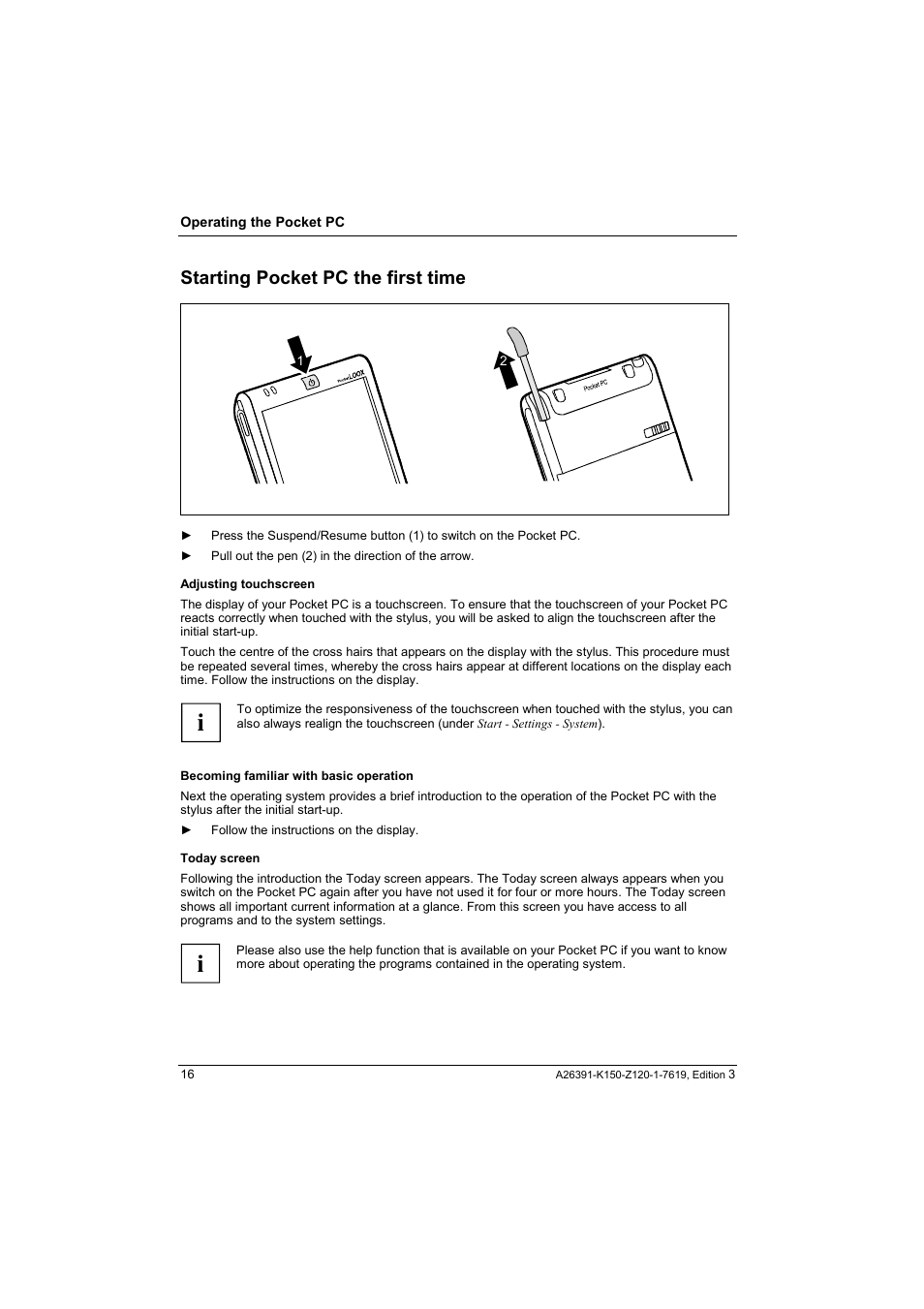 Starting pocket pc the first time | Fujitsu Siemens Computers LOOX 400 User Manual | Page 24 / 66