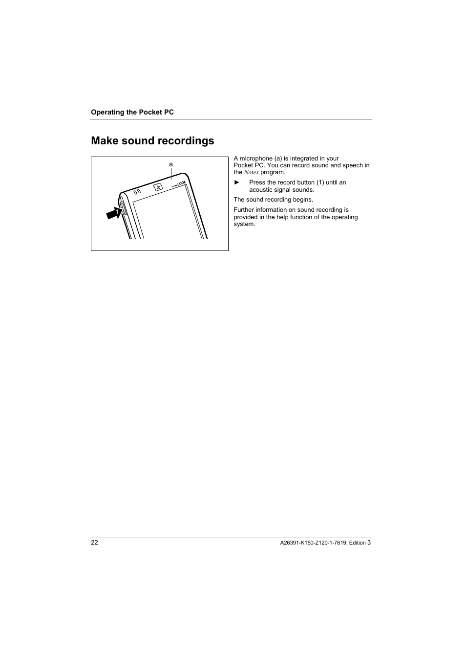 Make sound recordings | Fujitsu Siemens Computers LOOX 400 User Manual | Page 30 / 66