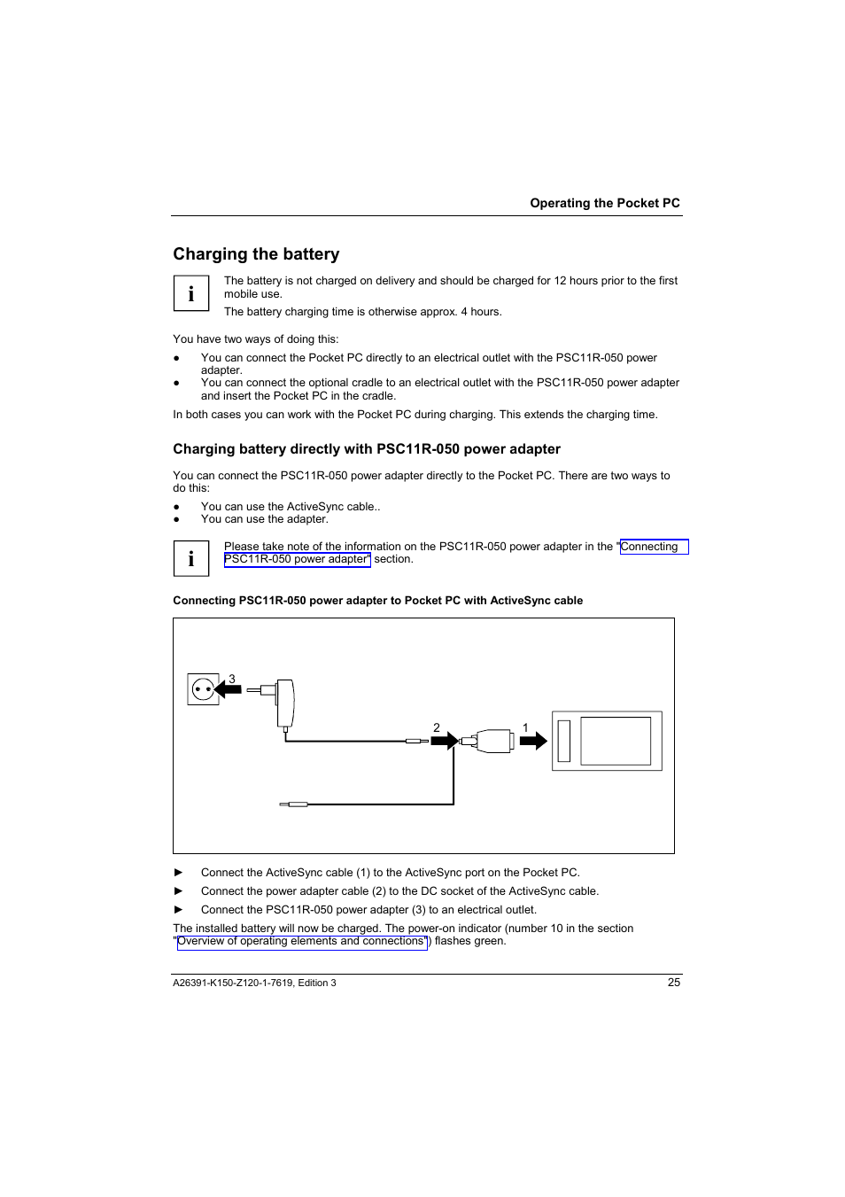 Charging the battery | Fujitsu Siemens Computers LOOX 400 User Manual | Page 33 / 66