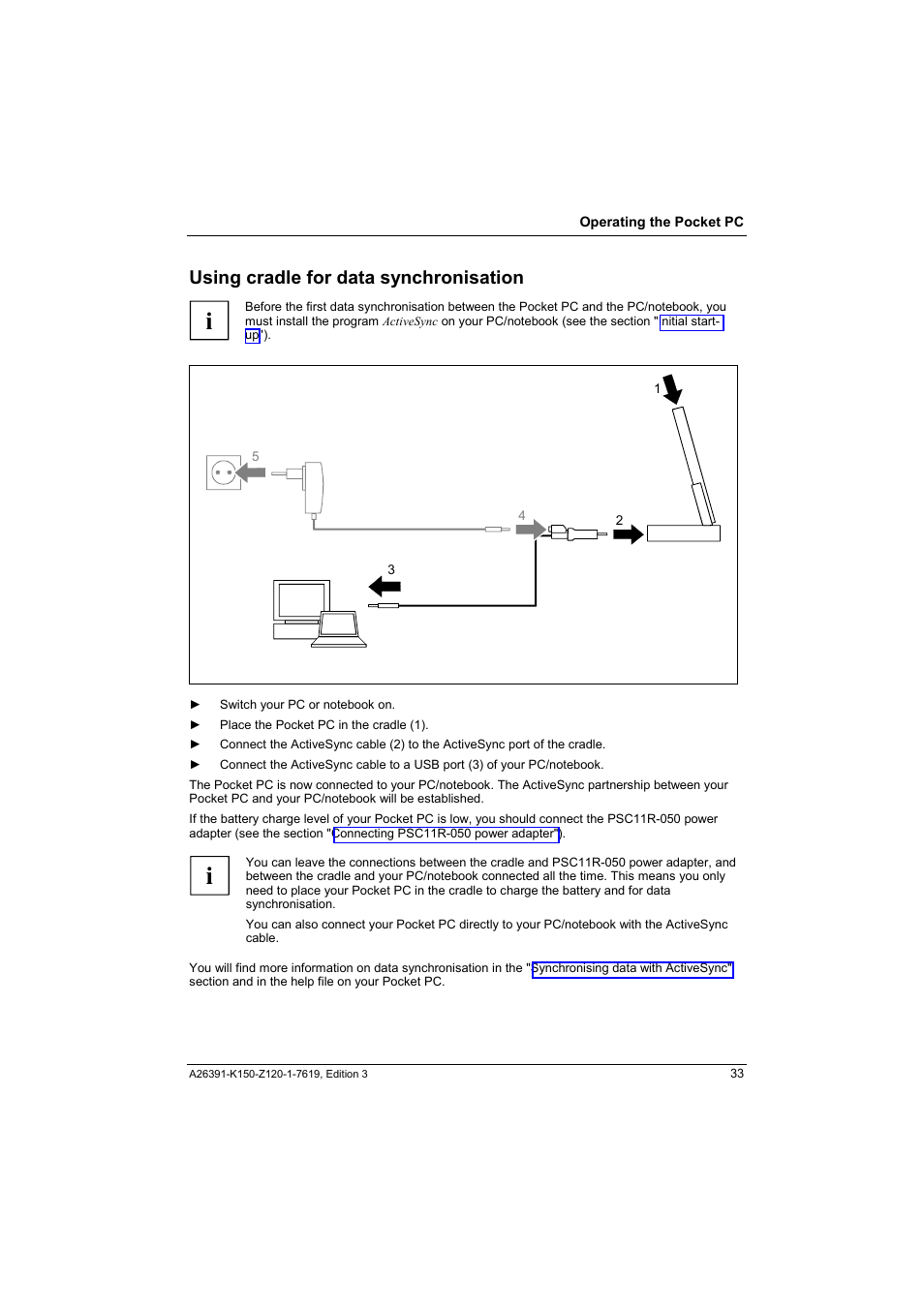 Using cradle for data synchronisation | Fujitsu Siemens Computers LOOX 400 User Manual | Page 41 / 66